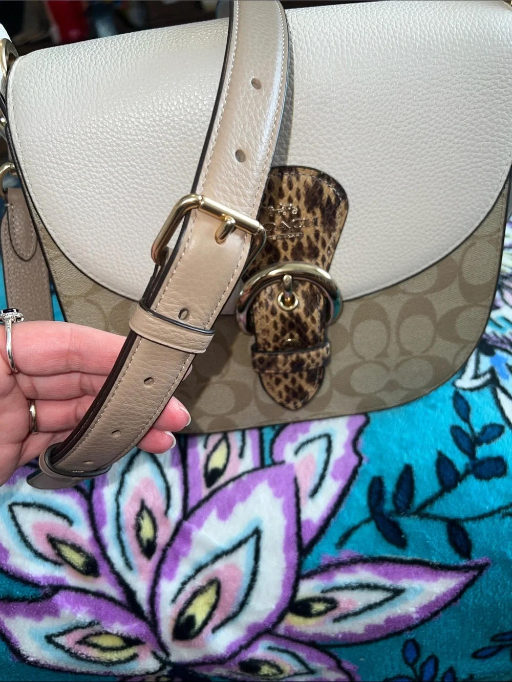 Coach Two-Tone Saddle Crossbody with Buckle